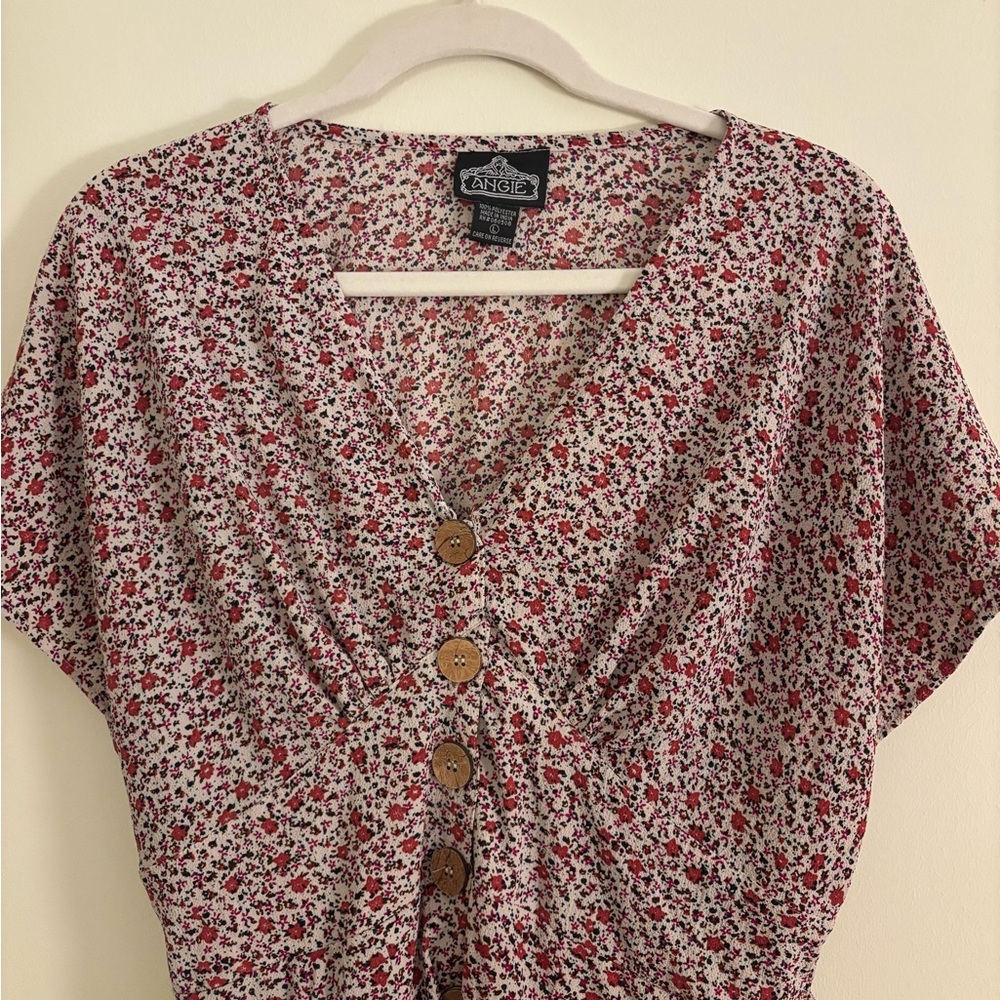 Dainty Floral Button-Front Midi Dress